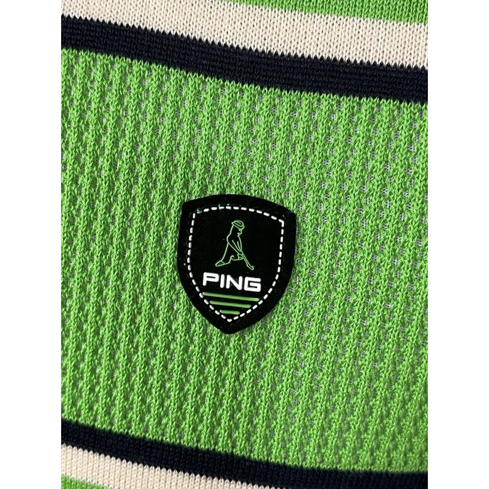 Men’s Size Medium PING Collection Golf Knit Shirt Neon Green Mr Ping Man Logo - Picture 4 of 15
